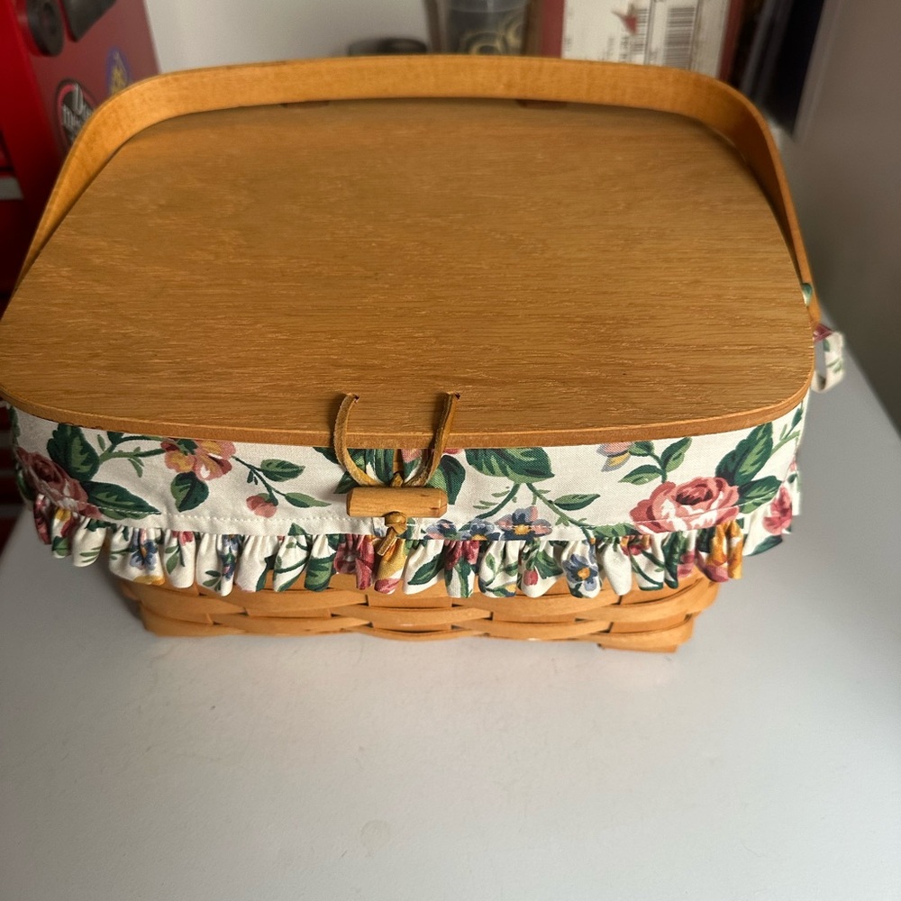 Longaberger Floral Woven Basket with Handle